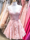 A-Line/Princess Spaghetti Straps Sleeveless Lace Ruffles Short/Mini Homecoming Dresses TPP0008856