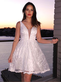 A-Line/Princess Lace Applique V-neck Sleeveless Short/Mini Homecoming Dresses TPP0004821
