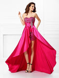 A-Line/Princess Sweetheart Beading Sleeveless High Low Elastic Woven Satin Dresses TPP0003677