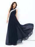 A-line/Princess One-Shoulder Applique Sleeveless Long Chiffon Dresses TPP0004153