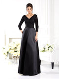 A-Line/Princess V-neck Beading 3/4 Sleeves Long Satin Mother of the Bride Dresses TPP0007195