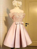 A-Line/Princess Satin Applique Off-the-Shoulder Sleeveless Short/Mini Homecoming Dresses TPP0008424