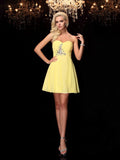 A-Line/Princess Sweetheart Rhinestone Sleeveless Short Chiffon Dresses TPP0008955