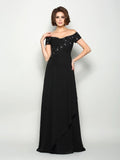 A-Line/Princess Off-the-Shoulder Beading Short Sleeves Long Chiffon Mother of the Bride Dresses TPP0007300