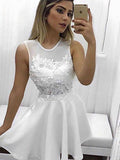 A-Line/Princess Sleeveless Scoop Satin Applique Short/Mini Dresses TPP0008761