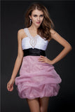Ball Gown V-neck Sleeveless Short Beading Sash Organza Elastic Woven Satin Cocktail Dresses TPP0009022