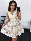 A-Line/Princess V-neck Sleeveless Lace Short/Mini Tulle Dresses TPP0008345