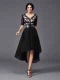 A-Line/Princess V-neck Lace 1/2 Sleeves High Low Chiffon Dresses TPP0008455