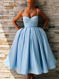 Ball Gown Satin Ruffles Spaghetti Straps Sleeveless Tea-Length Homecoming Dresses TPP0008648