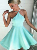 A-Line/Princess Satin Halter Sleeveless Pleated Short/Mini Dresses TPP0008297