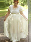 A-Line/Princess Scoop Short Sleeves Lace Floor-Length Chiffon Plus Size Dresses TPP0004211