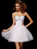 A-Line/Princess Sweetheart Sleeveless Beading Short Organza Homecoming Dresses TPP0008421