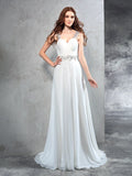 A-Line/Princess Sweetheart Pleats Sleeveless Long Chiffon Wedding Dresses TPP0006602