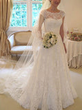 A-Line/Princess Sash/Ribbon/Belt Short Sleeves Square Court Train Applique Lace Wedding Dresses TPP0006475