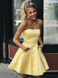 A-Line/Princess Satin Ruffles Strapless Sleeveless Short/Mini Homecoming Dresses TPP0008266