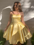 A-Line/Princess Strapless Satin Ruffles Sleeveless Short/Mini Homecoming Dresses TPP0004609