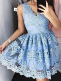 A-Line/Princess V-neck Sleeveless Short/Mini Lace Dresses TPP0008367