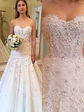 A-Line/Princess Sweetheart Lace Court Train Sleeveless Wedding Dresses TPP0006451