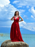 A-Line/Princess Satin Ruffles V-neck Floor-Length Sleeveless Dresses TPP0004724