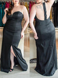 Sheath/Column Sweetheart Sleeveless Ruched Floor-Length Elastic Woven Satin Plus Size Dresses TPP0004247