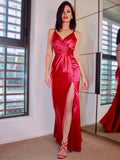Sheath/Column Satin Sleeveless V-neck Ruched Floor-Length Dresses TPP0003988