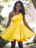 A-Line/Princess One-Shoulder Ruffles Sleeveless Satin Short/Mini Homecoming Dresses TPP0004236