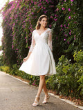 A-Line/Princess V-neck 3/4 Sleeves Short Chiffon Wedding Dresses TPP0006233