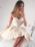 A-Line/Princess Sweetheart Sleeveless Applique Short/Mini Satin Dresses TPP0008378