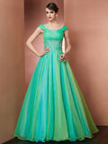 Ball Gown Off the Shoulder Sleeveless Beading Long Satin Quinceanera Dresses TPP0009098