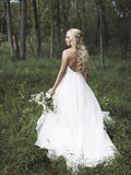 A-Line/Princess Sleeveless V-neck Spaghetti Straps Court Train Lace Tulle Wedding Dresses TPP0006262