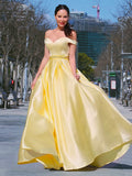 A-Line/Princess Sleeveless Off-the-Shoulder Satin Ruffles Floor-Length Dresses TPP0004529