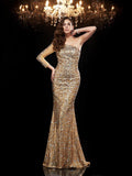 Trumpet/Mermaid One-Shoulder Beading 3/4 Sleeves Long Sequins Dresses TPP0009183