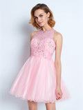 A-line/Princess Sleeveless Jewel Short/Mini Net Ruffles Dresses TPP0008841