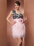 A-Line/Princess One-Shoulder Sleeveless Hand-Made Flower Short Chiffon Homecoming Dresses TPP0008808