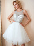 A-Line/Princess Tulle Beading Scoop Sleeveless Short/Mini Homecoming Dresses TPP0004372