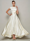 A-Line/Princess Scoop Short Sleeves Beading Long Satin Mother of the Bride Dresses TPP0007075