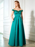 A-Line/Princess Off-the-Shoulder Sequin Sleeveless Satin Floor-Length Dresses TPP0003349