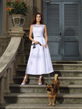 A-Line/Princess Bateau Applique Sleeveless Long Satin Wedding Dresses TPP0006714