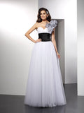 A-Line/Princess One-Shoulder Sash/Ribbon/Belt Sleeveless Long Net Dresses TPP0003998