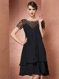 A-Line/Princess Scoop Short Sleeves Beading Short Chiffon Mother of the Bride Dresses TPP0007187