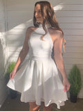 A-Line/Princess Satin Ruffles Halter Sleeveless Short/Mini Homecoming Dresses TPP0004484
