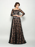 A-Line/Princess Off-the-Shoulder Lace 3/4 Sleeves Long Satin Mother of the Bride Dresses TPP0007102
