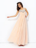 A-line/Princess Spaghetti Straps Beading Sleeveless Long Chiffon Dresses TPP0003415