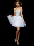 Sheath/Column Sweetheart Sleeveless Crystal Short Elastic Woven Satin Homecoming Dresses TPP0008601