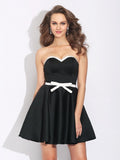 A-Line/Princess Sweetheart Bowknot Sleeveless Short Satin Dresses TPP0008880