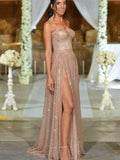 A-Line/Princess Sleeveless Ruffles Sequins Sweetheart Floor-Length Dresses TPP0004338