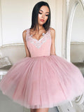 A-Line/Princess V-neck Sleeveless Tulle Short/Mini Dresses TPP0008447