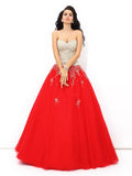 Ball Gown Sweetheart Beading Sleeveless Long Satin Quinceanera Dresses TPP0003205