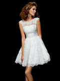 A-Line/Princess V-neck Short Sleeves Applique Short Organza Homecoming Dresses TPP0008328