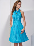 A-Line/Princess Halter Sleeveless Ruffles Short Taffeta Homecoming Dresses TPP0008983